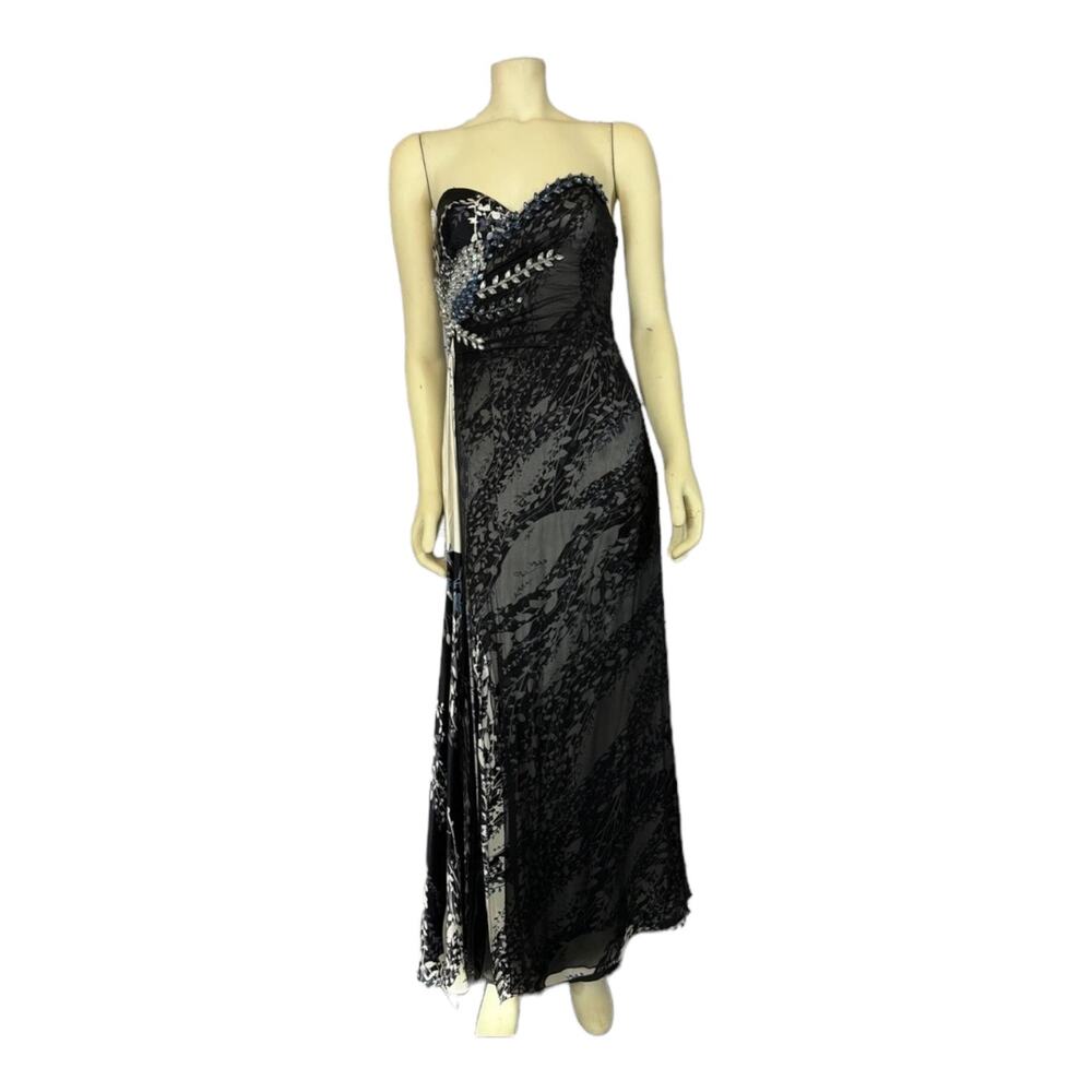 TERANI Couture 100% Silk Beaded Strapless Gown Size 6 - Picture 4 of 16